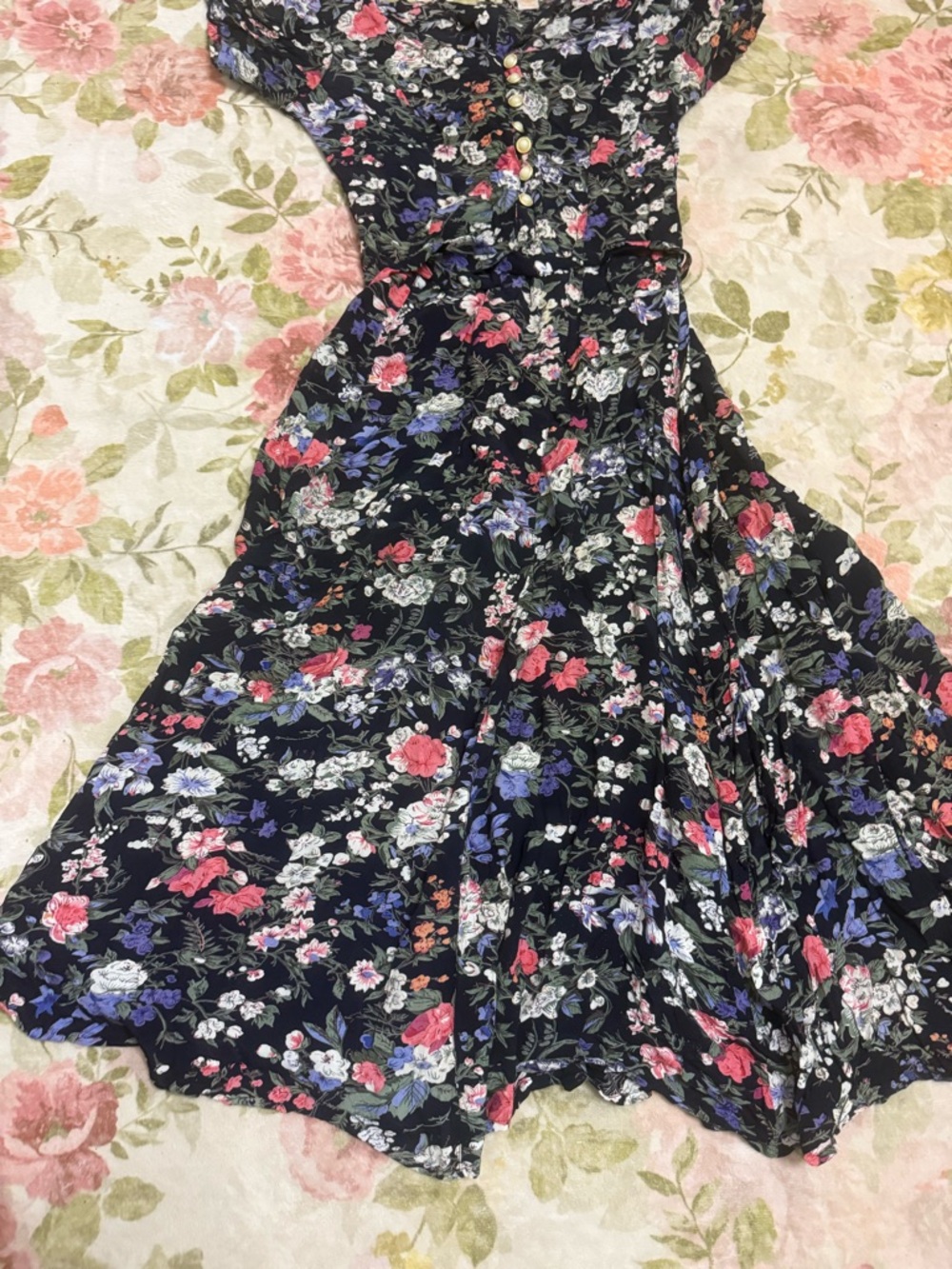 Vintage 90s Bila Cottagecore Maxi Dress -Dark Floral Rayon Boho Whimsygoth - Picture 12 of 12